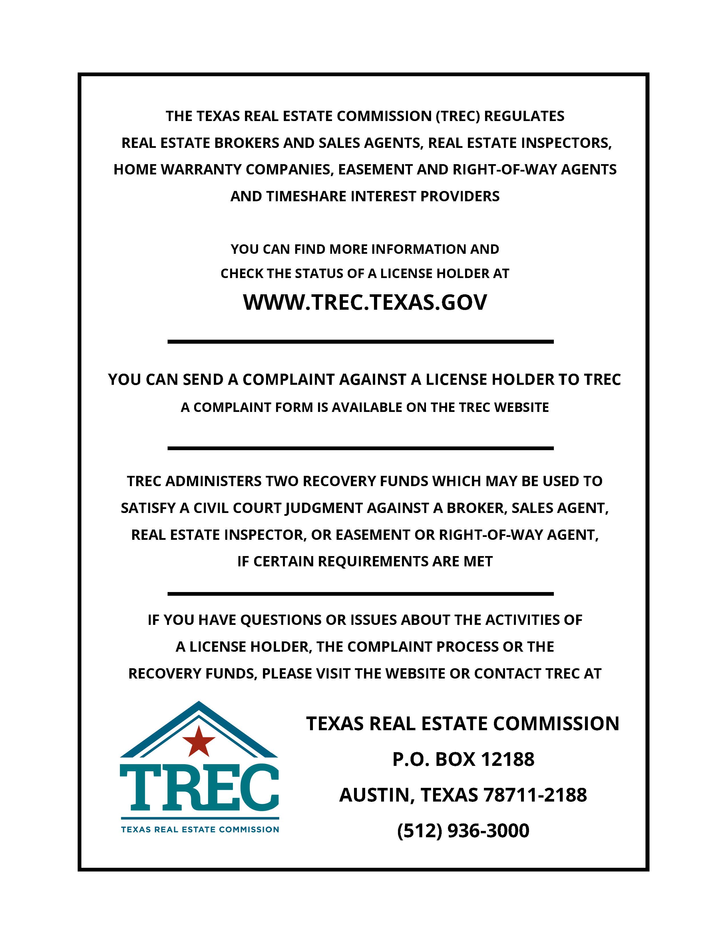 Texas Real Estate Commission Consumer Notice