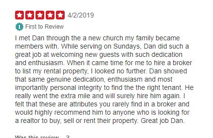 Yelp Review for Listing Rental Property