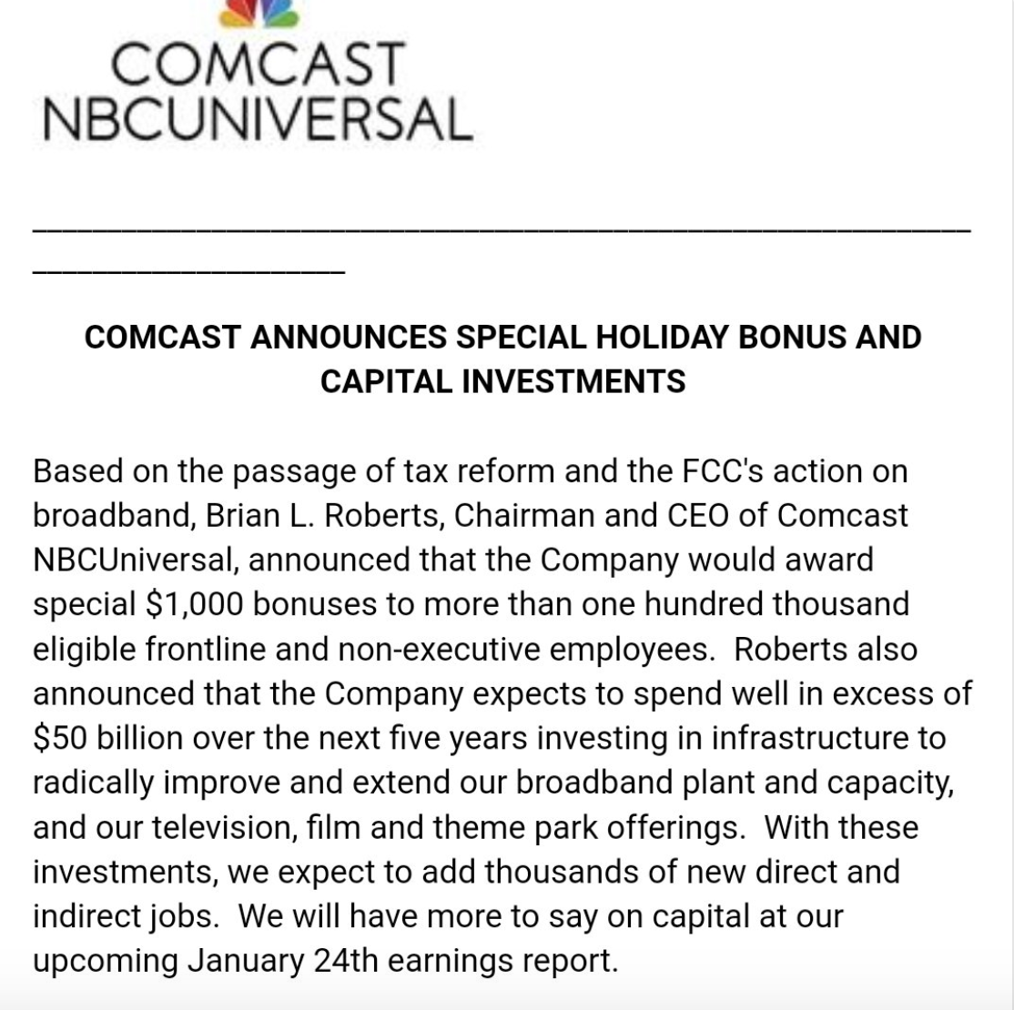 Wells Fargo, AT&T, Fifth Third, Comcast Unveil Minimum Wages Hike, Bonus Payments After Tax Reform Passes