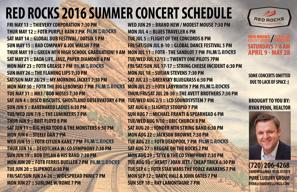 Red Rocks Calendar 2016 Red Rocks Tips Tricks For The Best Experience