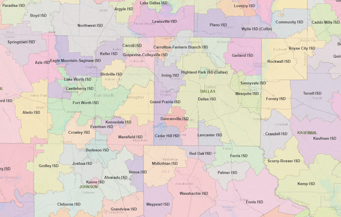 Map of Dallas Fort Worth area school districts