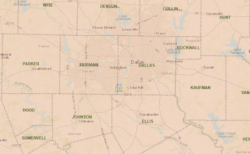 Map of Dallas Fort Worth area counties