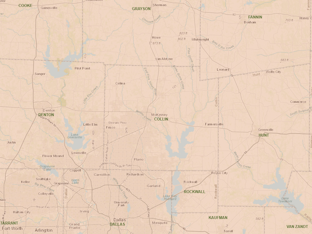 Map of North Dallas Counties (Collin, Denton)
