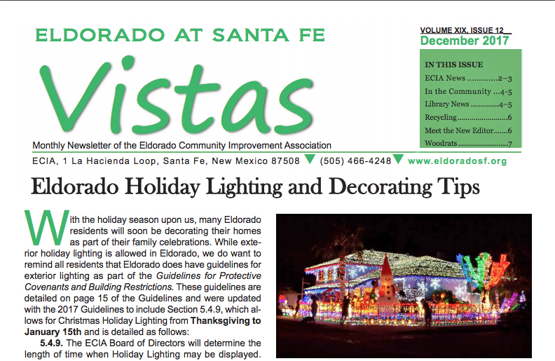 DECEMBER VISTAS COMMUNITY NEWSLETTER NOW AVAILABLE