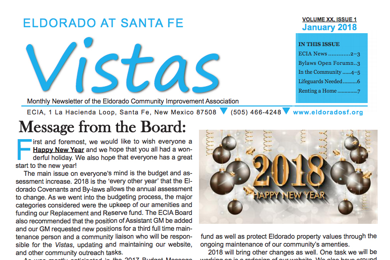 JANUARY VISTAS COMMUNITY NEWSLETTER NOW AVAILABLE