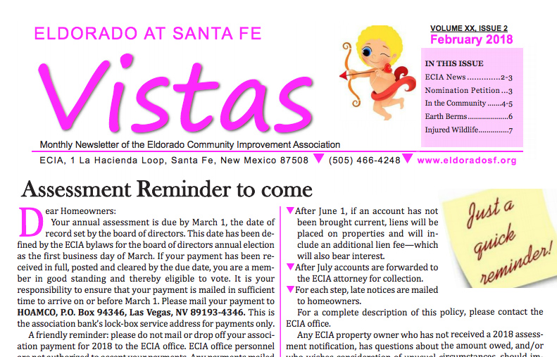 FEBRUARY VISTAS COMMUNITY NEWSLETTER NOW AVAILABLE