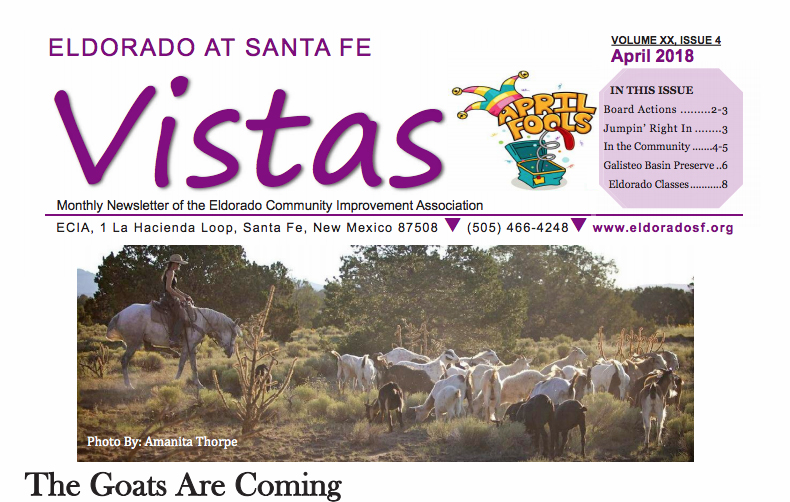 APRIL VISTAS COMMUNITY NEWSLETTER NOW AVAILABLE