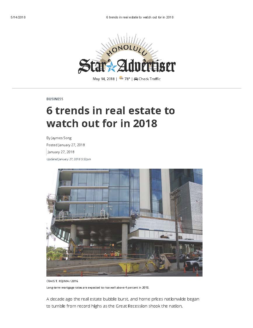6 trends in real estate to watch out for in 2018 - Honolulu Star Advertiser
