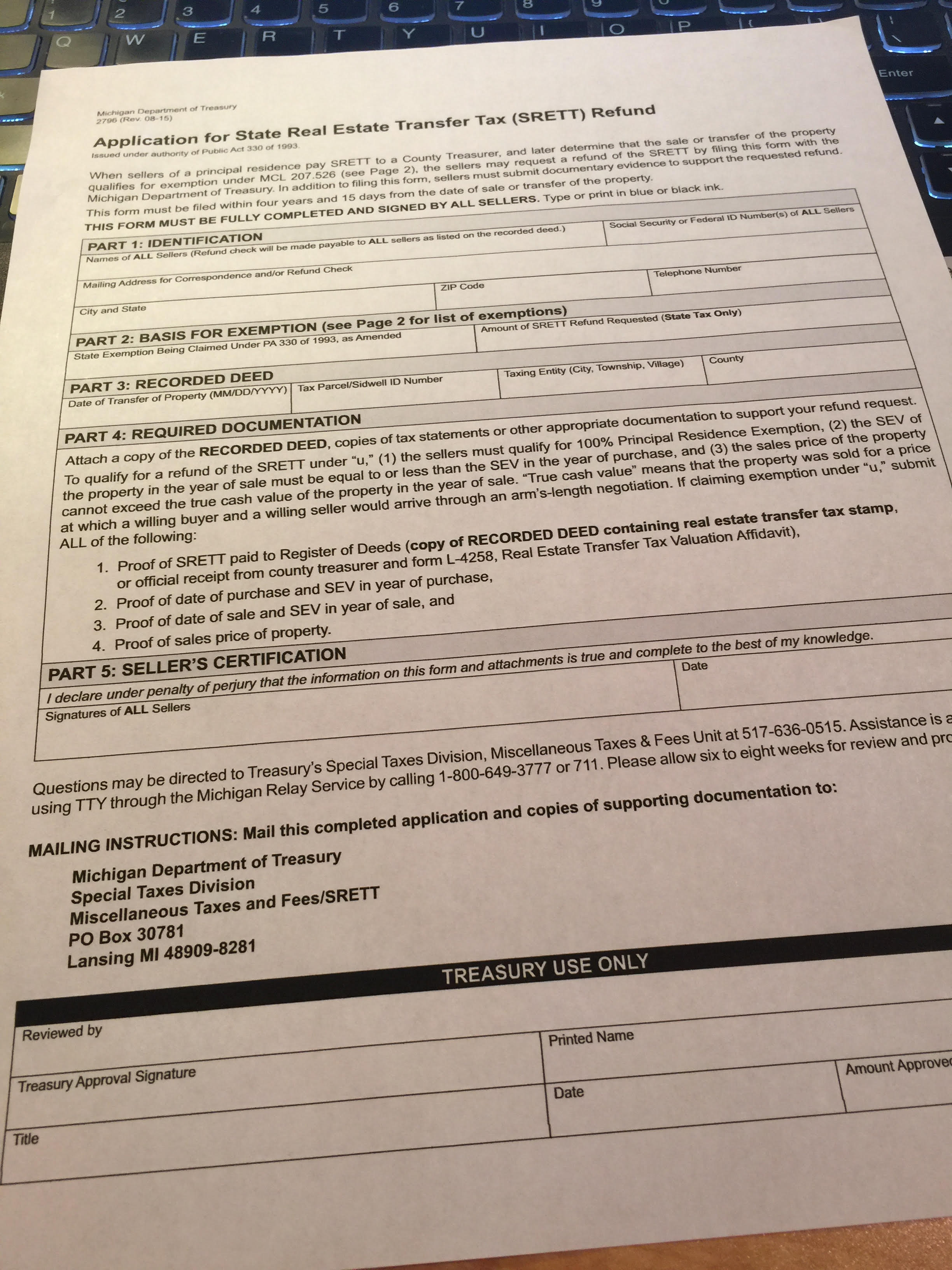 Michigan SRETT refund
