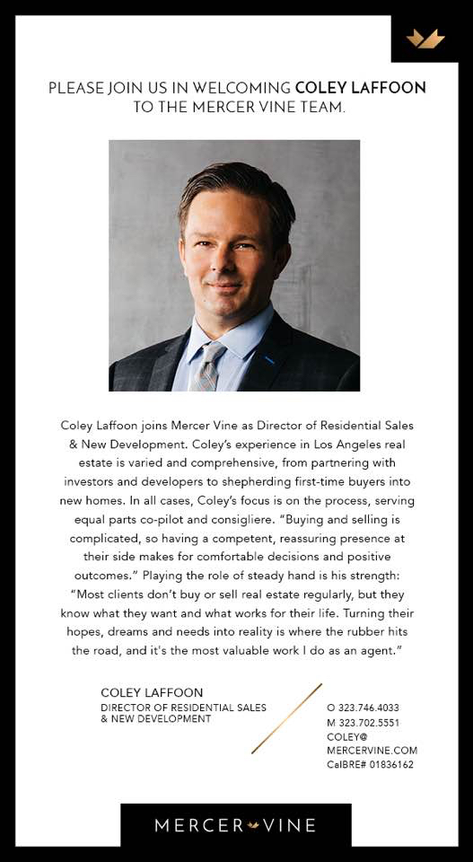 Coley Joins Mercer Vine as Dir. Residential Sales & New Development