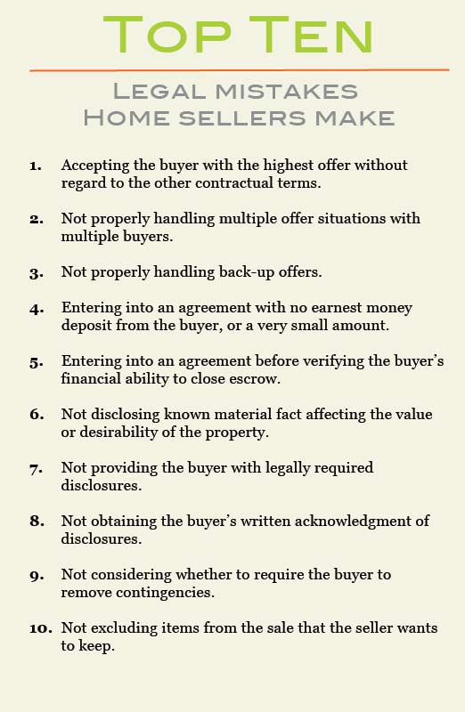 Top Ten Legal Mistakes Home Sellers Make