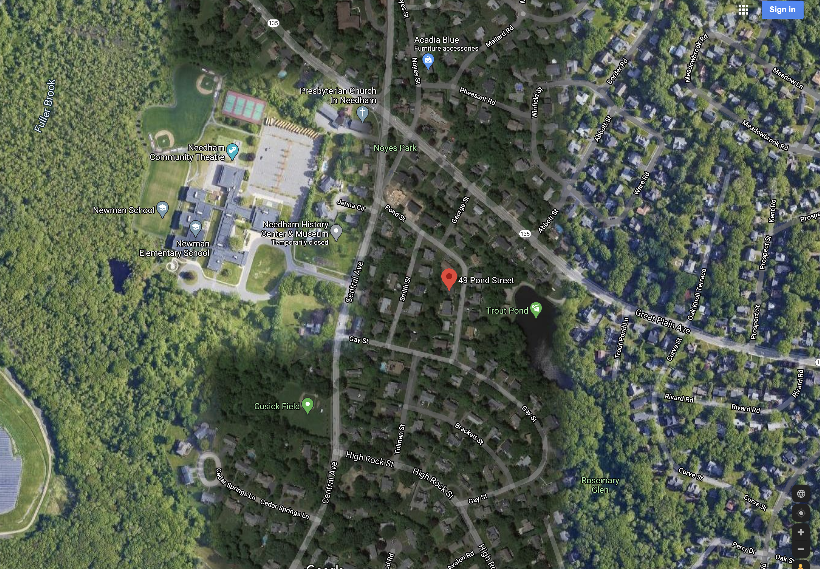 Satellite View 49 Pond Street Needham