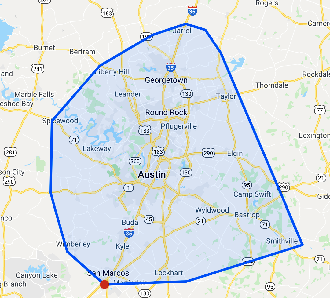 image of real estate agent service area map for the austin metro area 