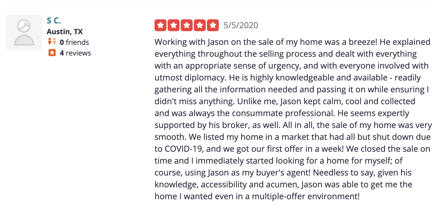 image of yelp review for discount real estate brokers austin realtor jason d white