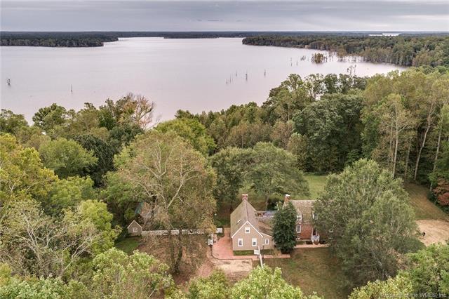 Historic home in Charles City. Aerial view of Chickahominy River 