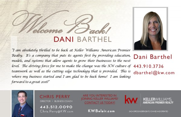 Dani Barthel Returns to Keller Williams American Premier Realty