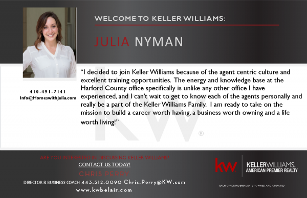 Julia Nyman Joins Keller Williams American Premier Realty!