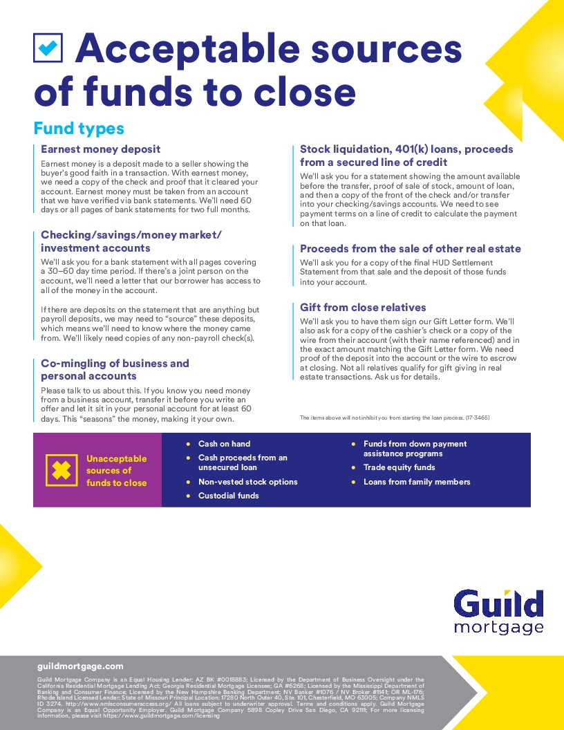 Acceptable sources of funds to close
