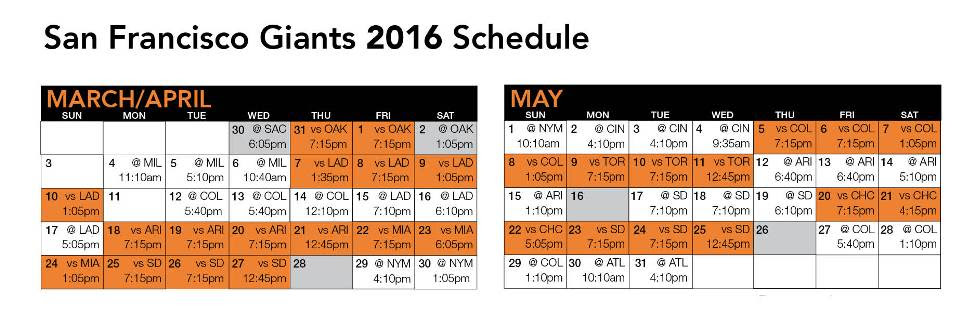 Its Spring, Time to Plan and Play--SF Giants Schedule
