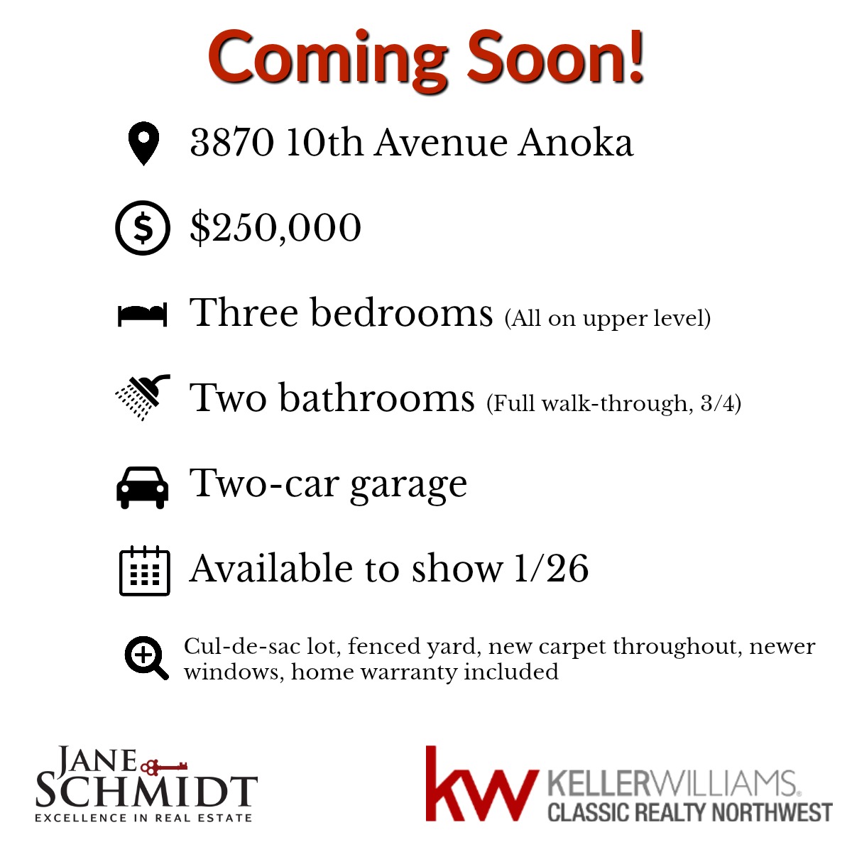 Coming soon! Anoka home on cul-de-sac lot