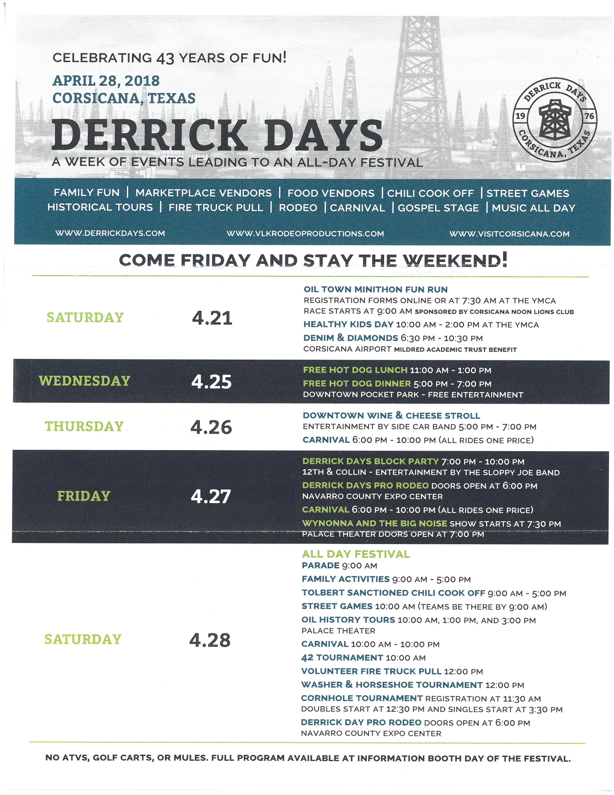 April 21- 28, 2018 Upcoming Derrick Days Events in Corsicana Texas