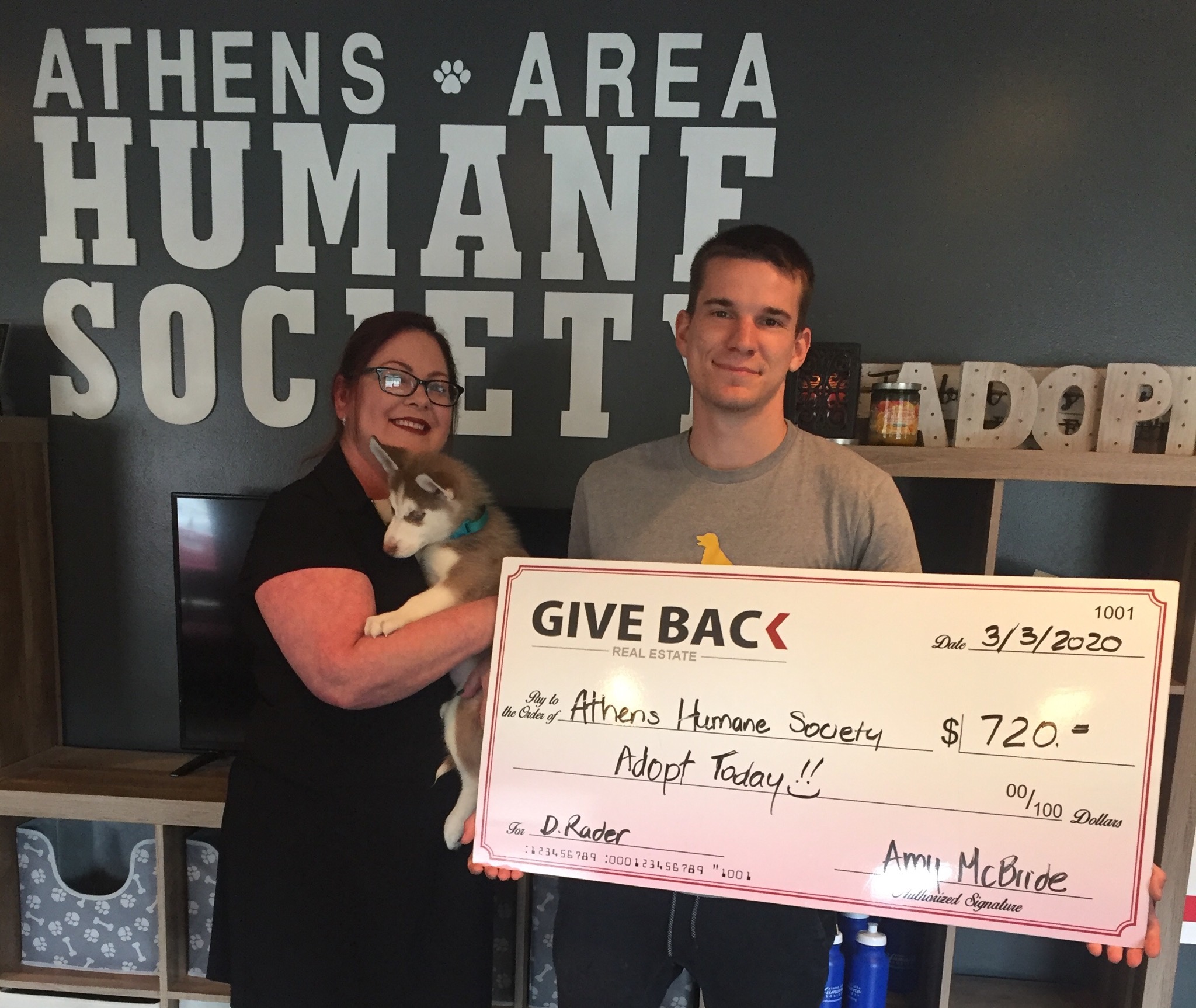 Amy McBride made a GIVE BACK to the Athens Area Humane Society