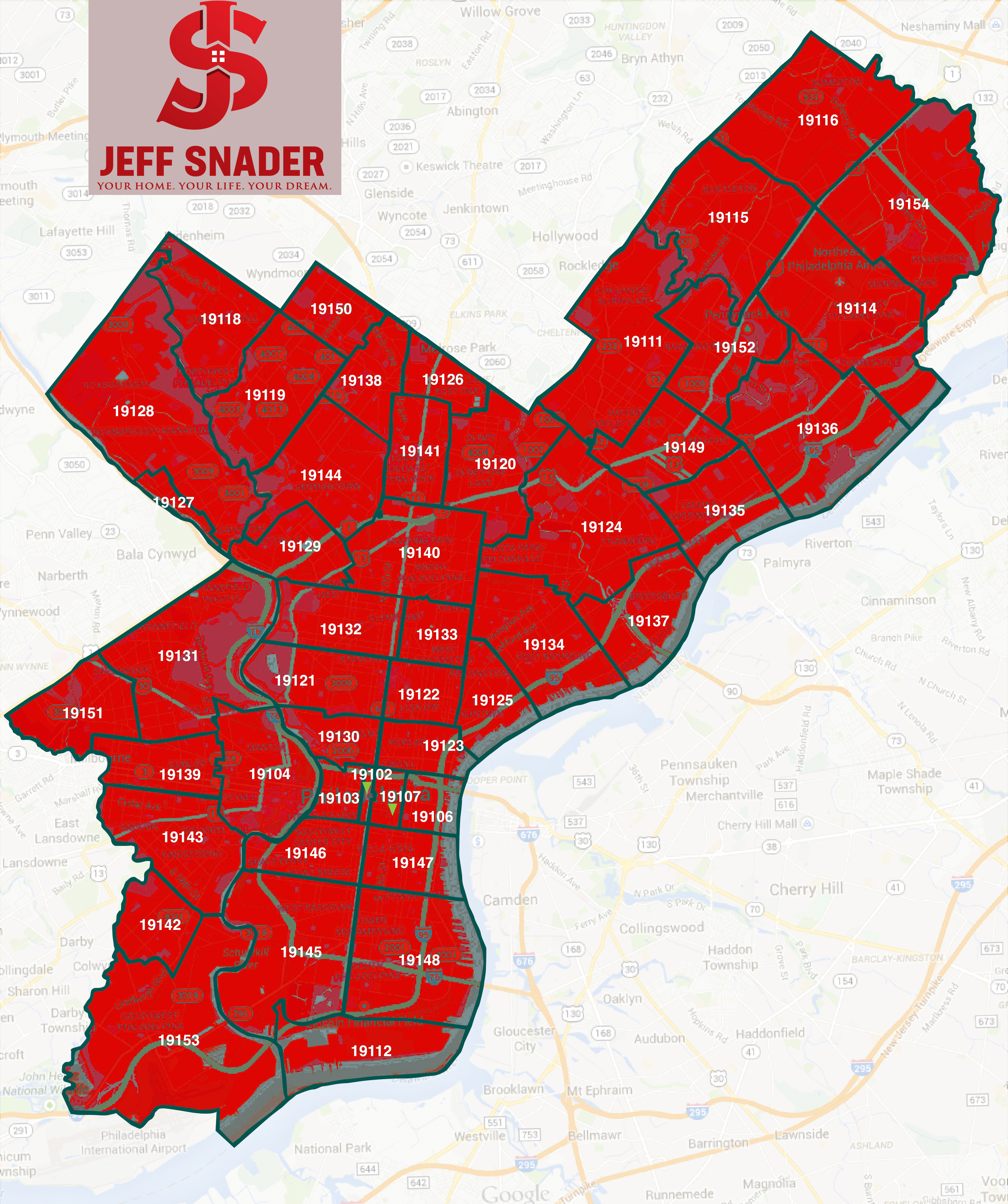 Philadelphia Area Zip Codes Map