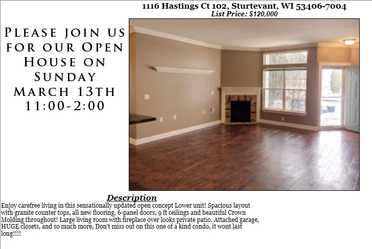 Open Houses Sunday March 13th