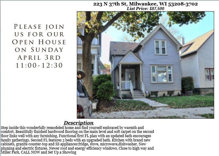 Open Houses Sunday April 3rd