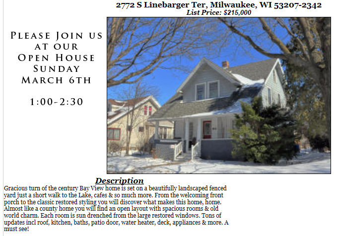 Open Houses Sunday March 6th