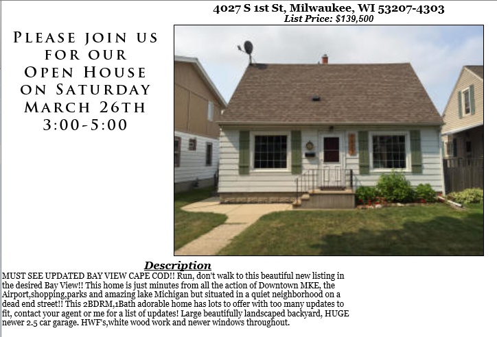 Open Houses Saturday March 26th