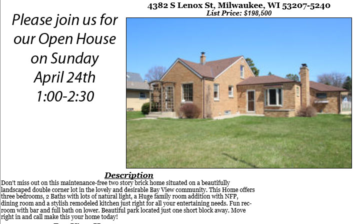 Open Houses Sunday April 24th