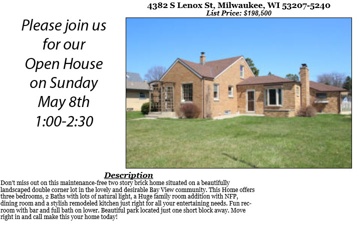 Open Houses Sunday May 8th