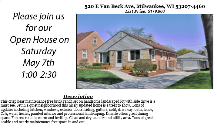 open Houses Saturday May 7th