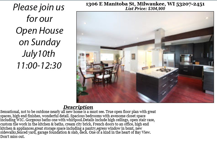 Open Houses Sunday July 10th