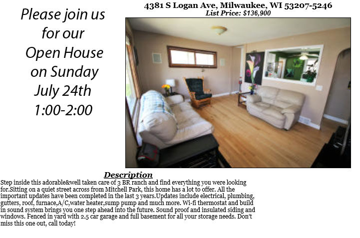 Open Houses Sunday July 24th