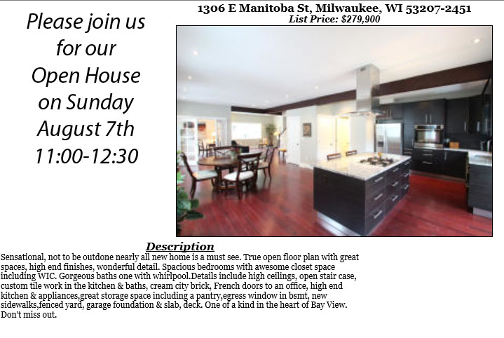 Open Houses Sunday August 7th