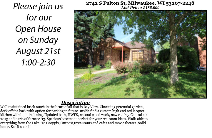 Open Houses Sunday August 21st