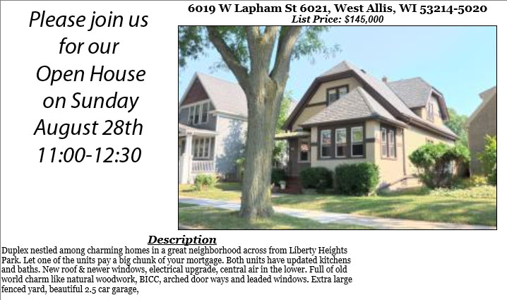 Open Houses Sunday August 28th