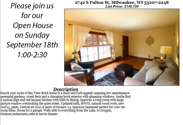 Open Houses Sunday September 18th
