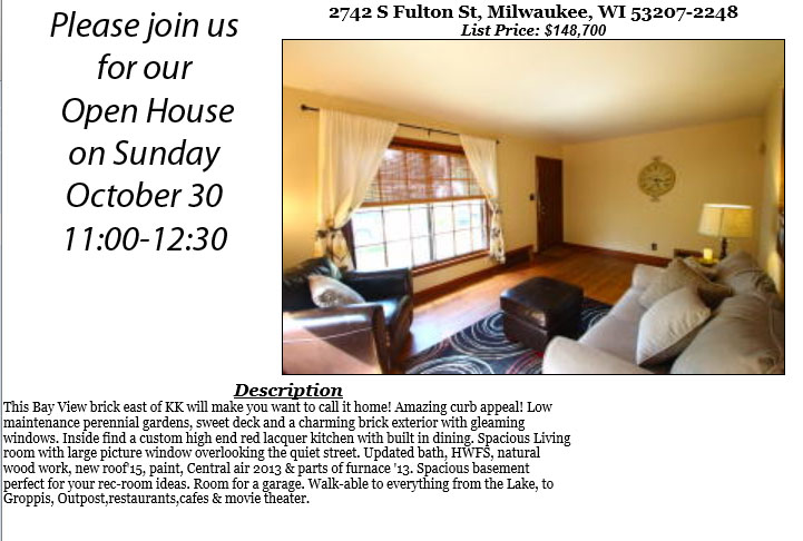 Open Houses Sunday October 30th