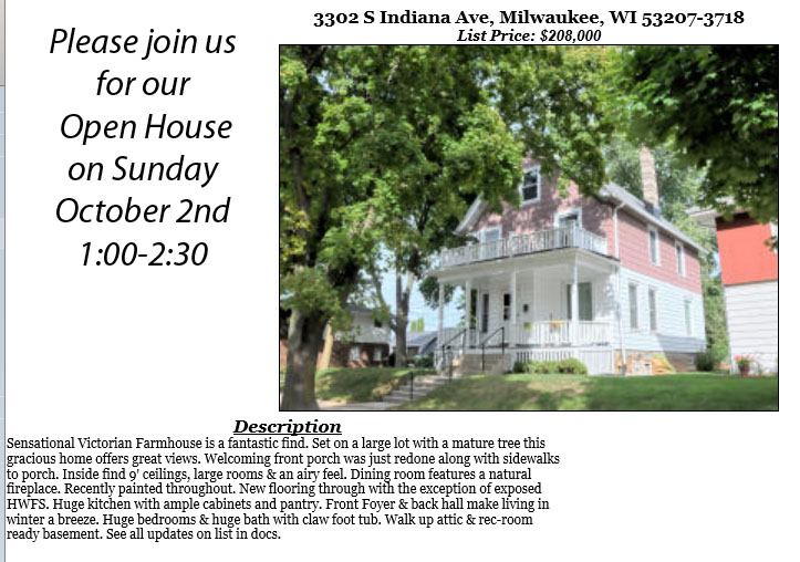 Open Houses Sunday October 2nd