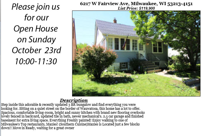 Open Houses Sunday October 23rd