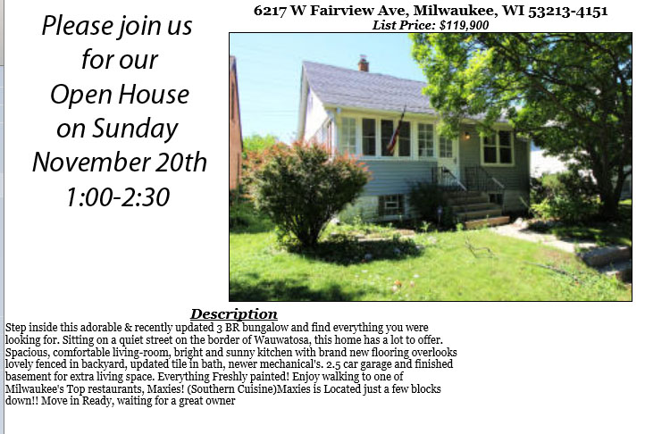 Open Houses Sunday November 20th