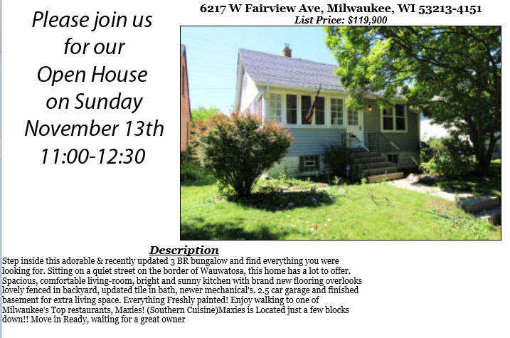 Open Houses Sunday November 13th