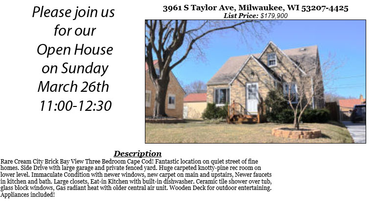 Open Houses Sunday March 26th