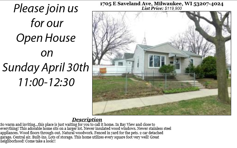 Open Houses Sunday April 30th