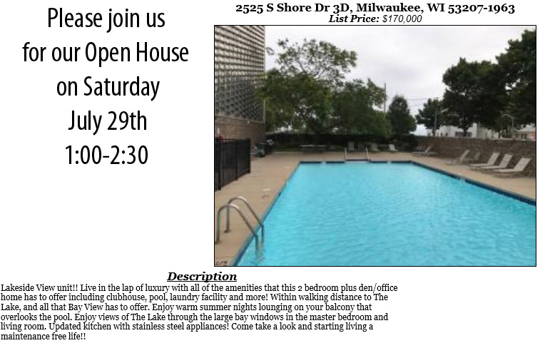 Open Houses Saturday July 29th