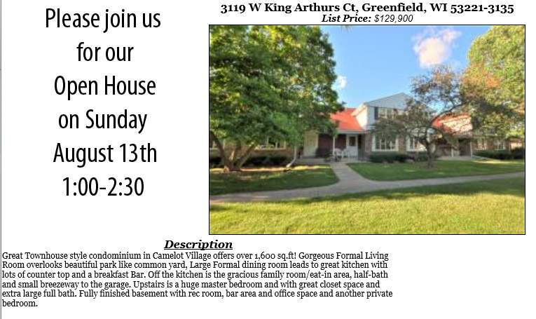 Open Houses Sunday August 13th
