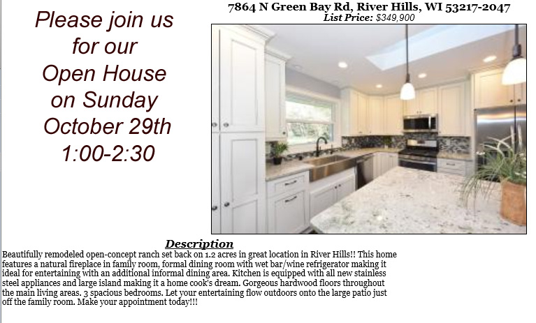 Open Houses Sunday October 29th